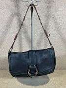 Coach Black Pebbled Leather Shoulder Bag with Brown Strap