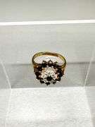 10K Yellow Gold Ring with Diamonds and Blue Sapphires in Cluster Design