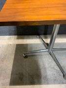 Adjustable Swivel Table with Wood Top and Chrome Base on Casters