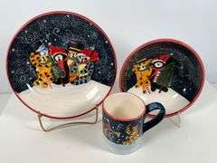 4 Holiday Cat Themed Ceramic Dinnerware Pieces by Creatively Yours Gift & Design Inc.
