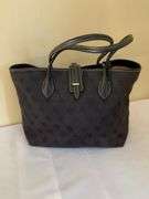 Dooney & Bourke Monogrammed Fabric Tote Bag With Leather Handles and Pink Interior