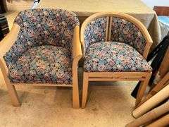 Two Wooden Chairs With Floral Upholstery
