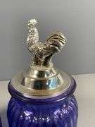 Cobalt Blue Glass Jars with Silver-Tone Rooster Lids