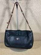 Coach Black Pebbled Leather Shoulder Bag with Brown Strap