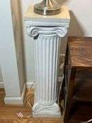 White Fluted Column Pedestal with Marble Top Accent