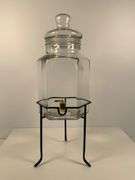 Glass and Metal Beverage Dispenser with Stand and Gold-Tone Tap