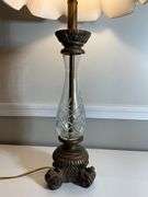 Decorative Table Lamp With Fabric Shade and Cut Glass Base