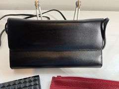 3 Lodis Leather Accessories: Black Clutch, Red Wallet, Black Card Holder