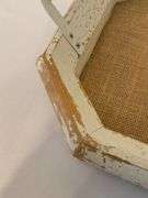 Wooden Tray With Handles Featuring Distressed Paint and Burlap Base