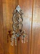 Wall-Mounted Metal Double-Candle Holder With Crystal Accents