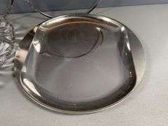 Serving Platters, Cut Glass, Clear With Silver Rim and IKEA Silver Tray