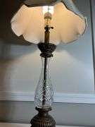 Decorative Table Lamp With Fabric Shade and Cut Glass Base