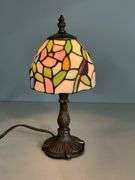 Stained Glass Table Lamp With Bronze-Tone Base
