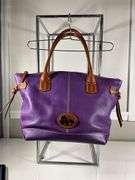 Dooney & Bourke Purple Leather Handbag With Brown Accents