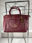 Coach Burgundy Pebbled Leather Zip-Top Tote Bag With Dual Handles and Tag