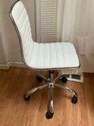 White Padded Modern Office Chair on Chrome Base with Casters