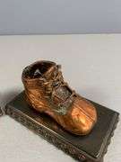 Copper-Finished Baby Shoe Bookends on Decorative Bases