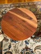 Round Wooden Side Table with Brass-Tipped Legs