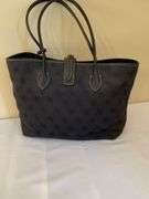 Dooney & Bourke Monogrammed Fabric Tote Bag With Leather Handles and Pink Interior
