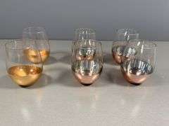 Four Rose Gold and Two Gold Stemless Wine Glasses