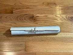 Japanese Calligraphy Scroll with Green Border and Wooden Dowels