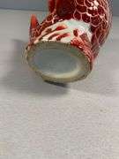 Red Ceramic Fish-Shaped Vase with White Interior and Scaled Detailing