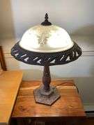 Cast Metal Table Lamp with Frosted Glass Shade, 21.5-Inch
