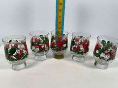 5 Holiday-Themed Glass Tumblers with Decorative Prints