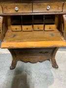 Carved Wood Secretary Desk with Painted Floral Details