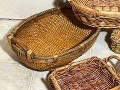 Five Woven Baskets in Various Styles and Sizes