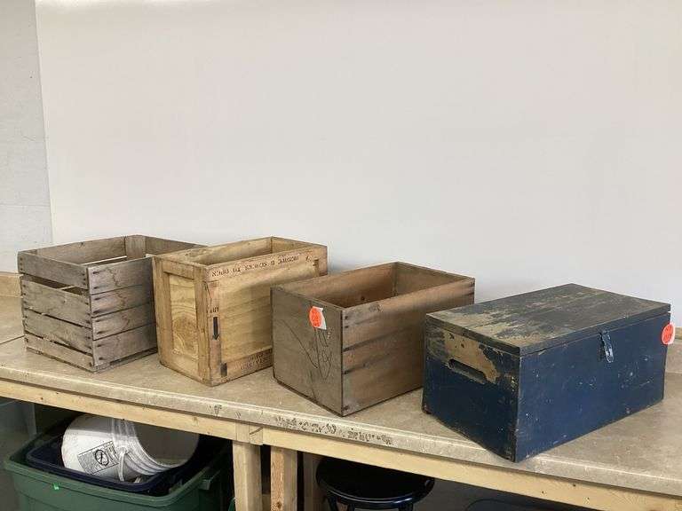 3 ANTIQUE CRATES & CHEST