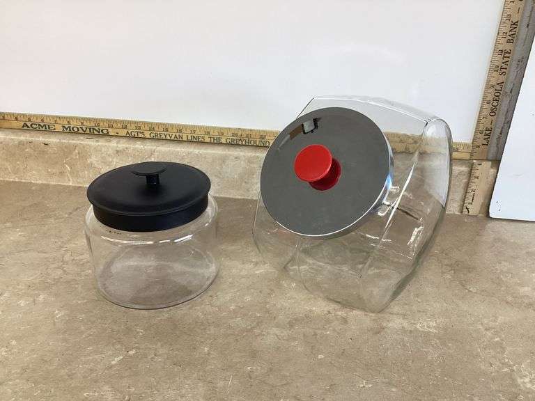 VINTAGE CANDY JAR W/LID & GLASS JAR W/LID