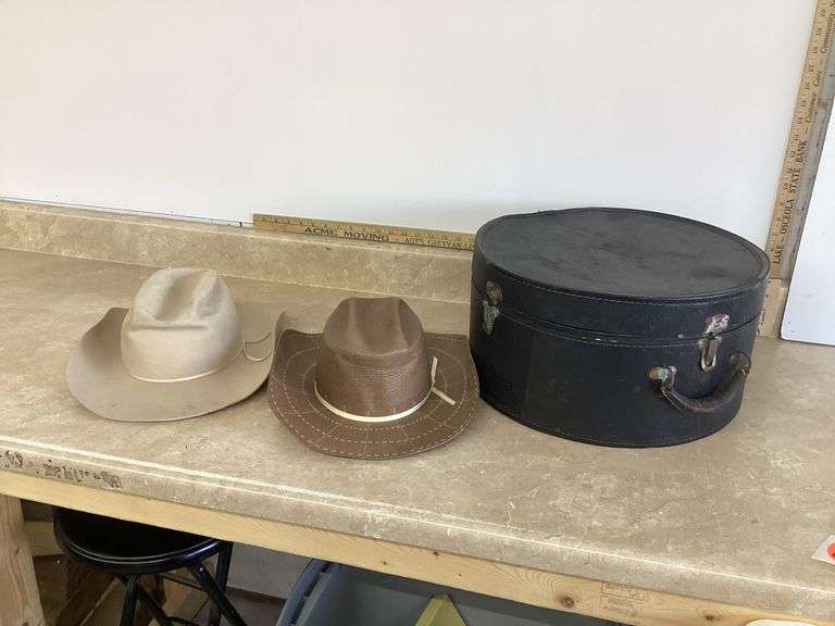 VINTAGE "ALWAYS ON TOP" & "CACTUS"  COWBOY HATS W/CASE-SIZE 7-1/8