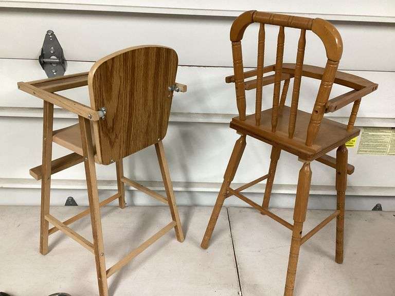 2 WOODEN DOLL HIGH CHAIRS