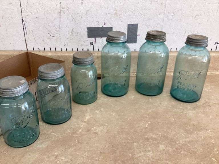 6 BLUE GLASS BALL JARS