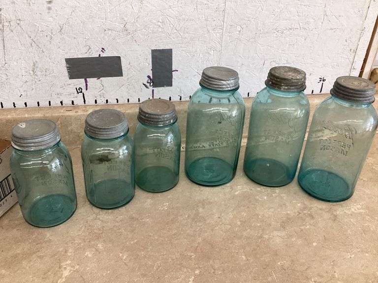 6 BLUE GLASS BALL JARS