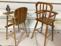 2 WOODEN DOLL HIGH CHAIRS