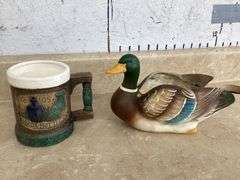 VINTAGE MALLARD DUCK PLANTER, VINTAGE MUG AND VINTAGE WALL VASE