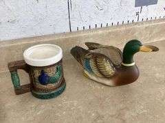 VINTAGE MALLARD DUCK PLANTER, VINTAGE MUG AND VINTAGE WALL VASE