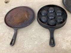 CAST-IRON PLATTER, BUSCUIT PAN AND GRIDDLE