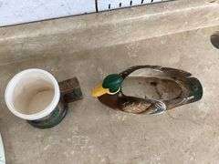 VINTAGE MALLARD DUCK PLANTER, VINTAGE MUG AND VINTAGE WALL VASE