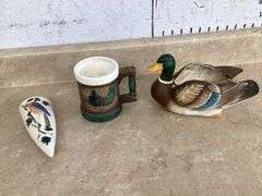 VINTAGE MALLARD DUCK PLANTER, VINTAGE MUG AND VINTAGE WALL VASE