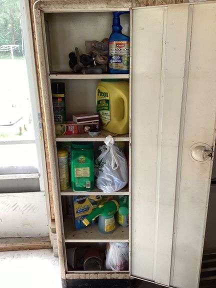 METAL CABINET FULL OF GARDEN ITEMS