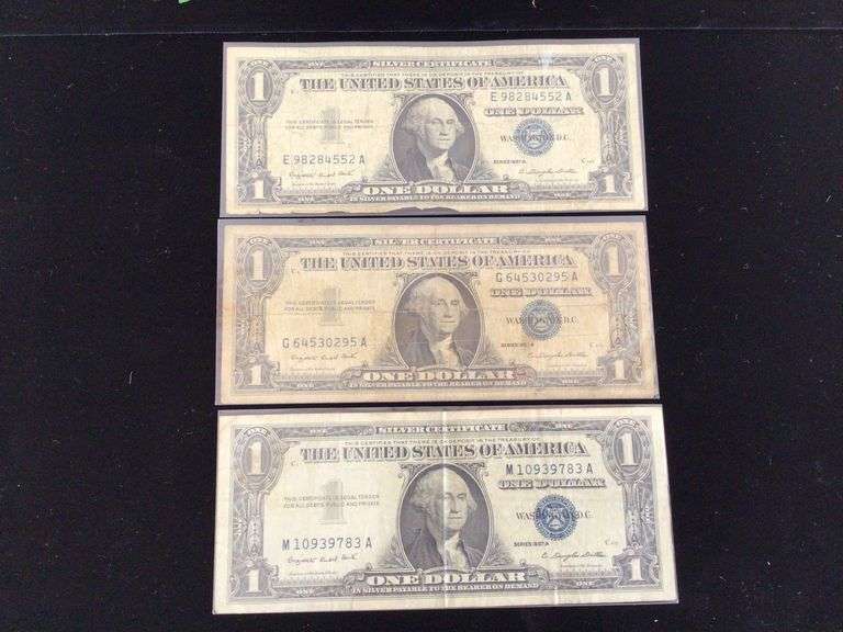 3 1957-A ONE DOLLAR SILVER CERTIFICATES