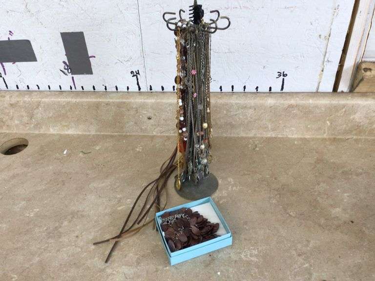 NECKLACE STAND, NECKLACES AND WESTERN BOLO TIE