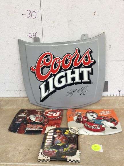 MISC RACING CAR HOOD BEER & COCA COLA SIGNS & JEFF GORDON PICTURE