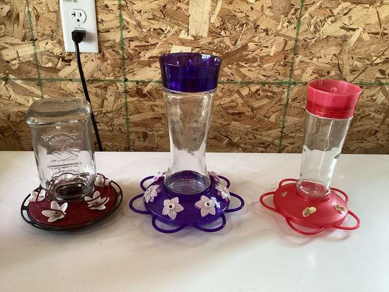 3 GLASS HUMMINGBIRD FEEDERS