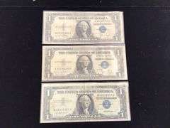 1 1957 AND 2 1935-D ONE DOLLAR SILVER CERTIFICATES