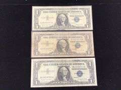 3 1957-A ONE DOLLAR SILVER CERTIFICATES
