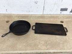 WAGNER #10 CAST-IRON FRY PAN AND LODGE CAST IRON GRILL PAN